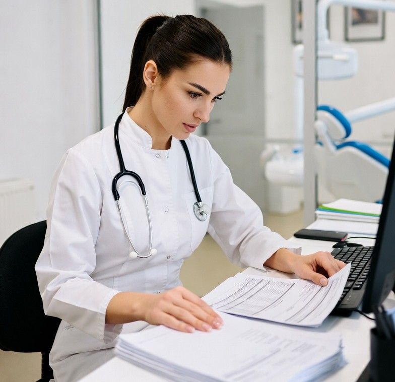 dentist reviewing financial documents